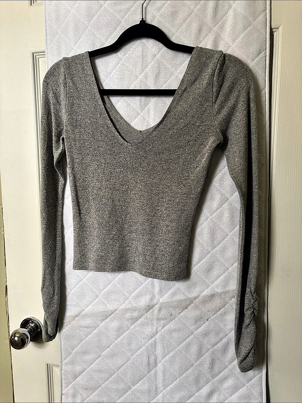 Garage CroppedGray Long Sleeve Ruched Top